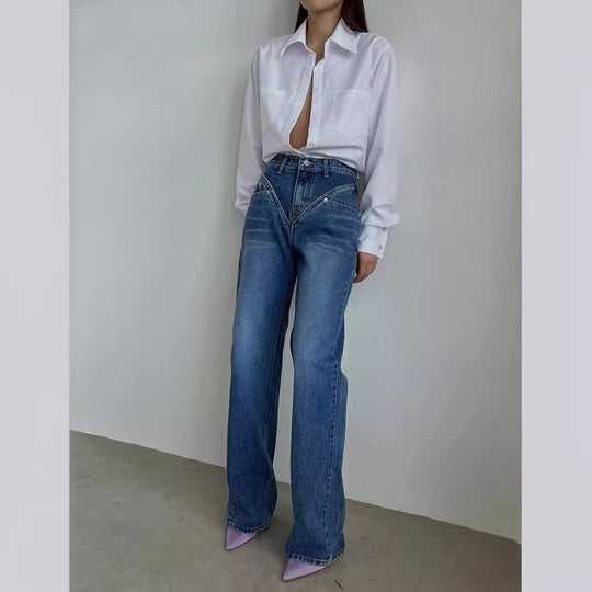 Damen Weit geschnittene Jeanshose mit einzigartigem Design R&B