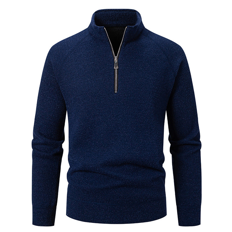 Herren Hochkragen Pullover mit Reißverschluss und strukturierter Oberfläche R&B