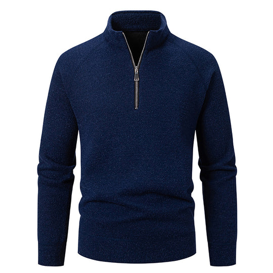 Herren Hochkragen Pullover mit Reißverschluss und strukturierter Oberfläche R&B