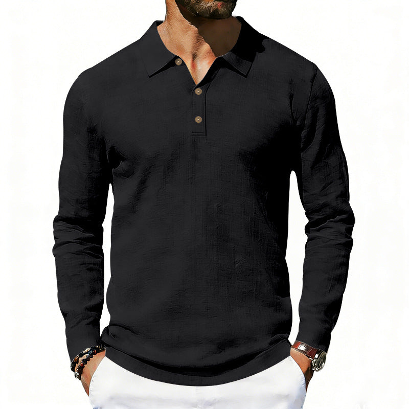 Herren nan Langarm-Poloshirt aus Baumwollgaze mit Hemdkragen, Dreiknopfleiste und entspannter Passform R&B