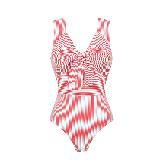 Damen Striped Bikini-Set mit eleganter Wickelbluse und modischem Rock R&B