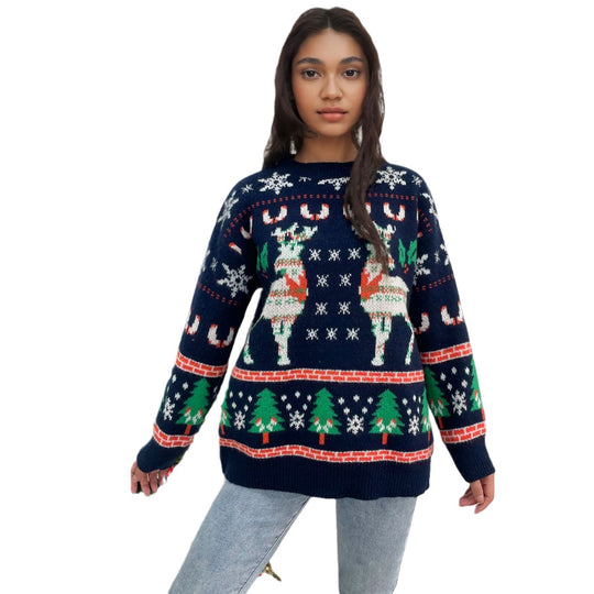 Damen festlicher Strickpullover mit Weihnachtsmotiv R&B
