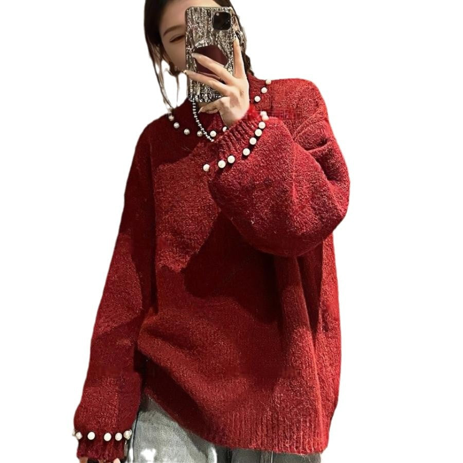 Damen Eleganter Pullover mit Perlendesign und lässigem Schnitt R&B