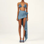 Damen Triangel-Bikini-Set mit floralem Design und elegantem Wickelrock R&B