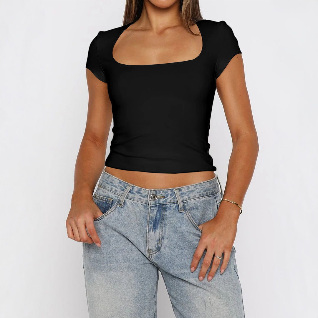 Damen Kurzarm T-Shirt mit quadratischem Ausschnitt R&B