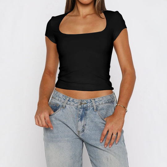 Damen Kurzarm T-Shirt mit quadratischem Ausschnitt R&B