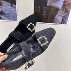 Damen elegante Filz-Mary Jane Schuhe mit schimmernden Schnallen R&B