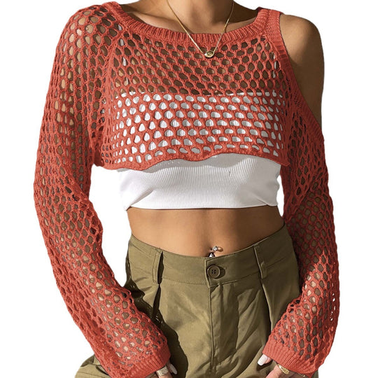 Damen lässiger Netzpullover mit offenen Schultern R&B
