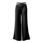 Damen weite Culotte-Hose mit modernem Cut-Out und elastischem Bund R&B