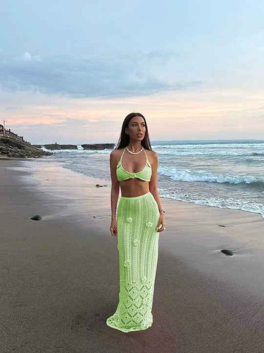 Damen Häkel-Strandkleid mit Kapuzenshirt R&B