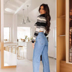Damen Weit Geschnittene Jeanshose mit hohem Bund und lässigem Schnitt R&B