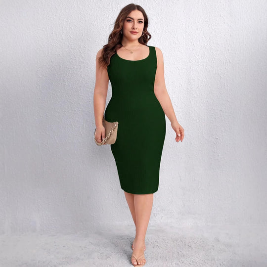 Damen figurbetontes Midi-Kleid mit geschmeidiger Rippstruktur und elegantem Rundhalsausschnitt R&B