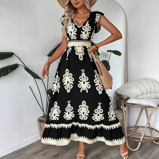 Damen Elegantes Maxikleid mit faszinierendem Musterdruck R&B