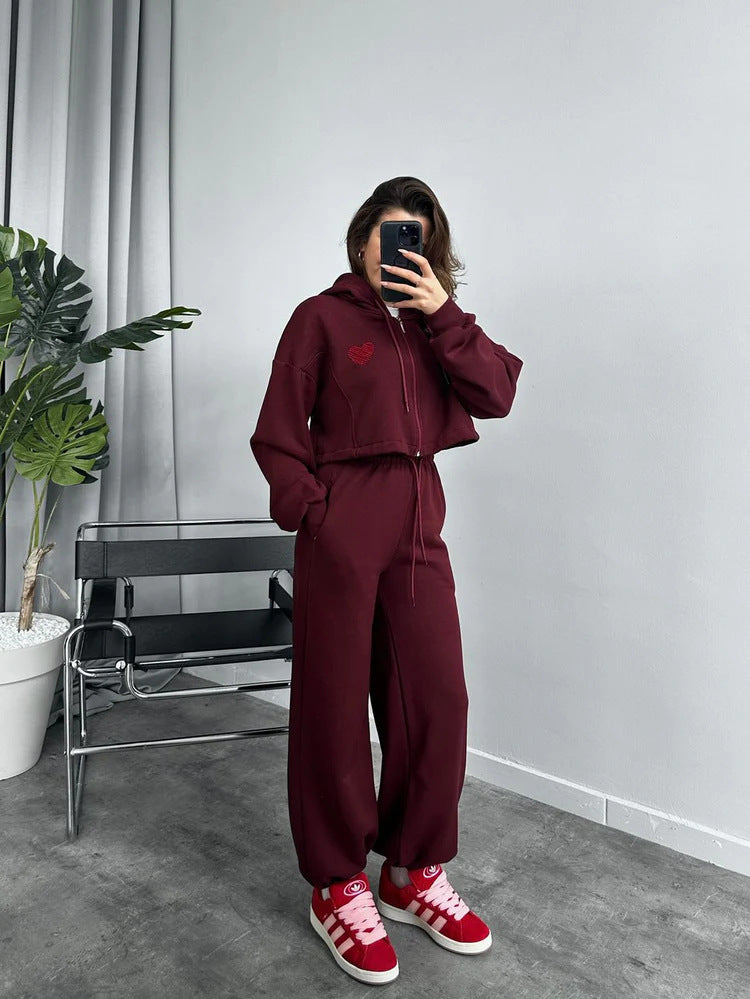 Damen Cropped Hoodie und weite Jogginghose Set R&B