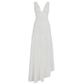 Damen Maxikleid mit asymmetrischem Saum und tiefem V-Ausschnitt R&B