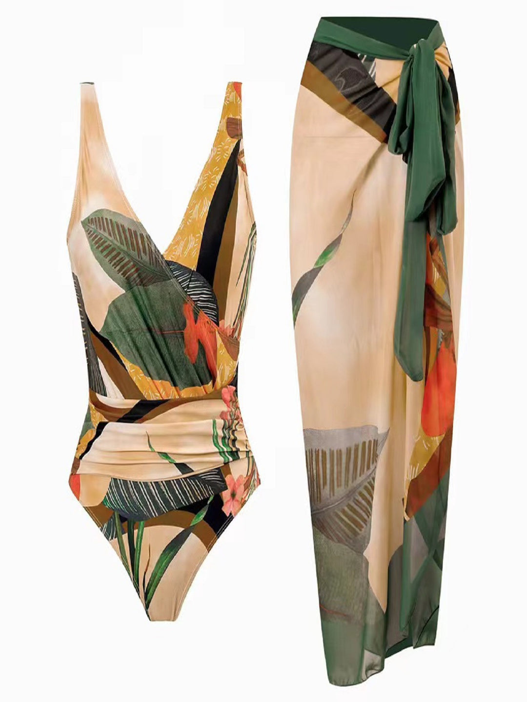 Damen Einteiler Badeanzug mit floralem Wickelrock R&B
