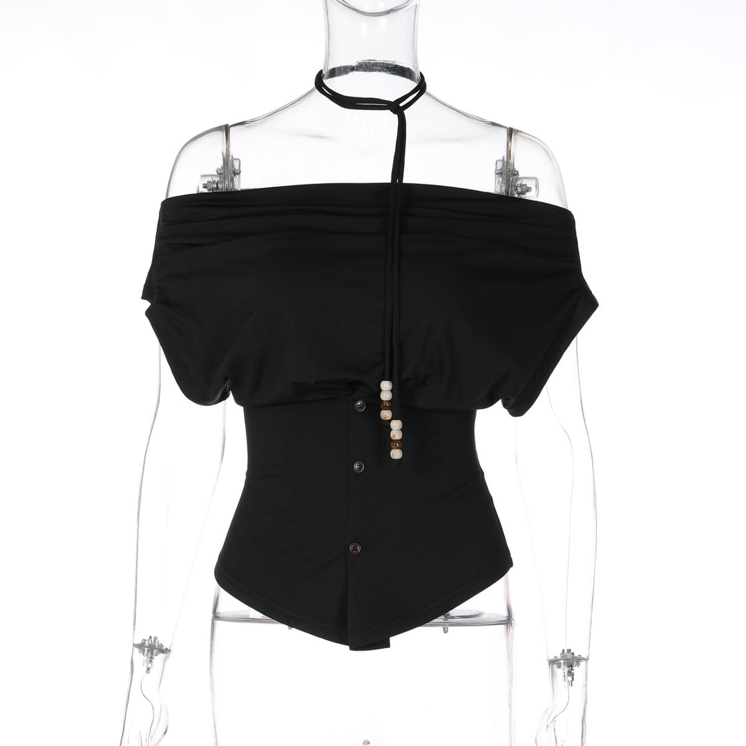 Damen Off-Shoulder Blusenshirt mit dekorativem Kordelzug R&B