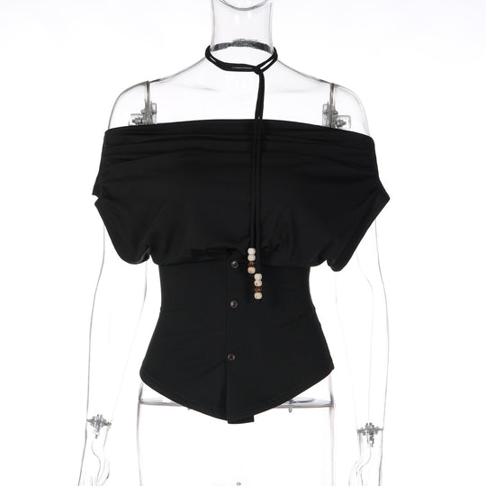 Damen Off-Shoulder Blusenshirt mit dekorativem Kordelzug R&B