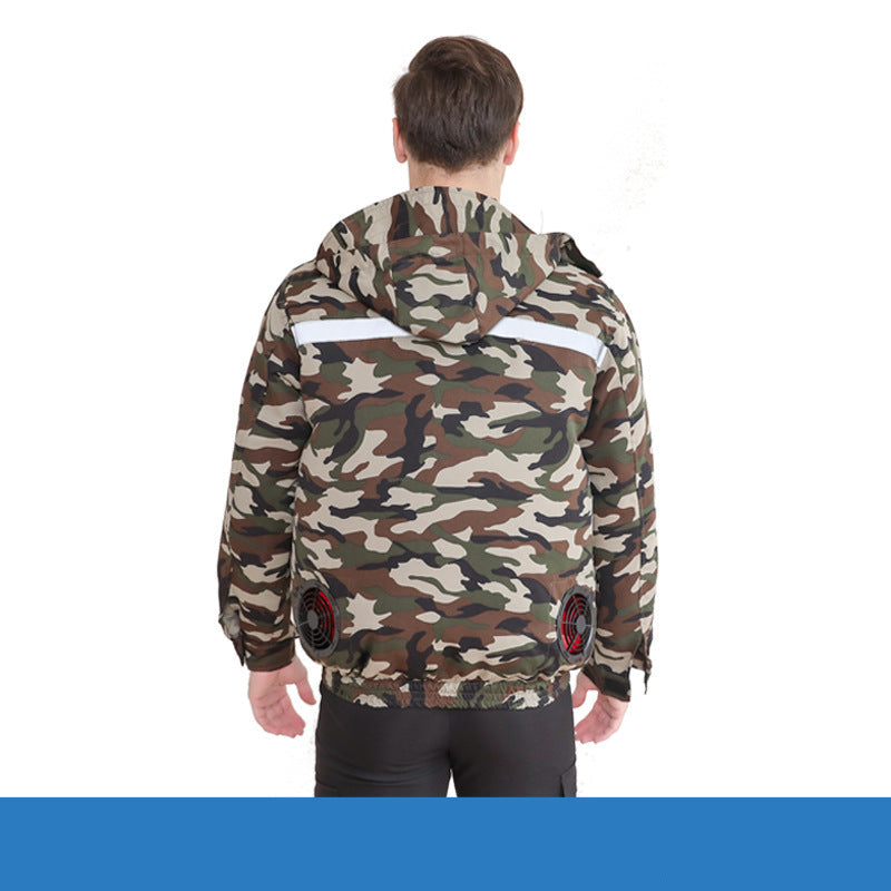 Unisex nan ventilated jacket for work and outdoor with integrated USB fans, battery compartment and hood R&B