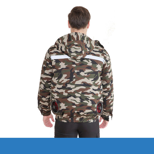 Unisex nan ventilated jacket for work and outdoor with integrated USB fans, battery compartment and hood R&B