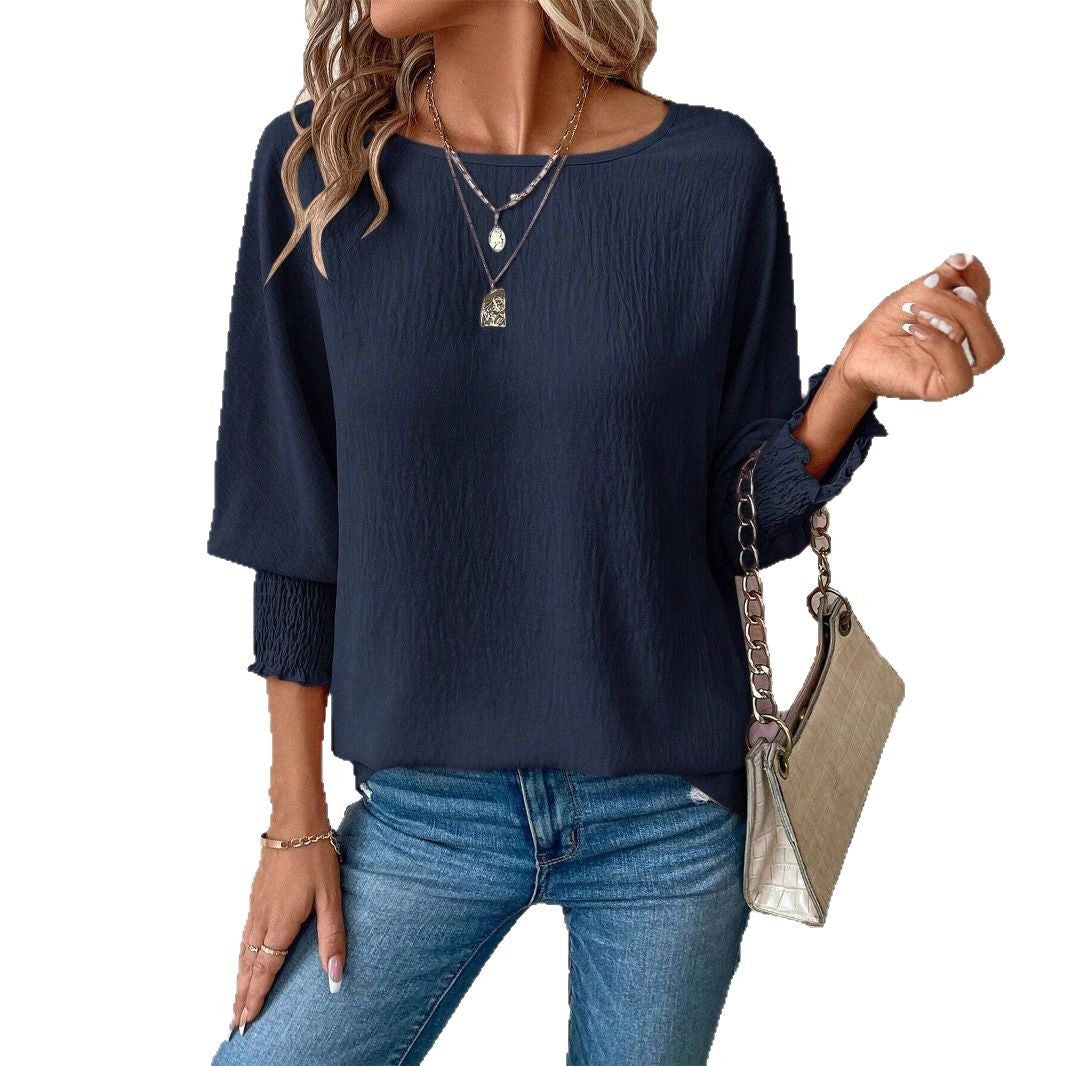 Damen Oversized Bluse mit lässigem Schnitt und elastischen Ärmeln R&B