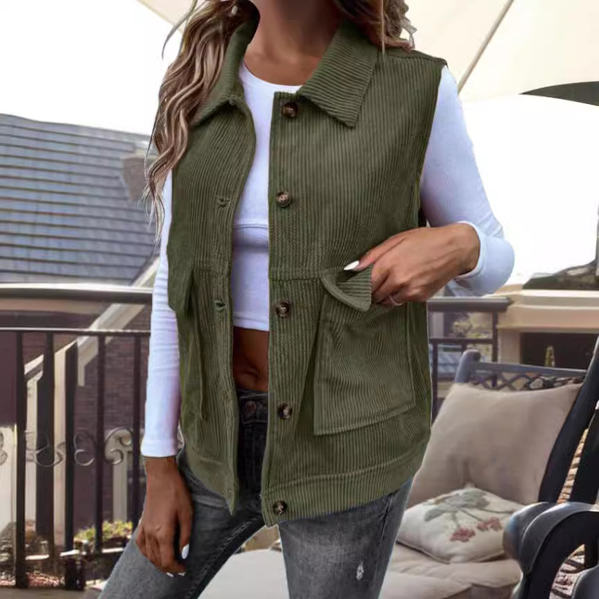 Damen Strickweste mit Taschen und klassischem Kragen R&B
