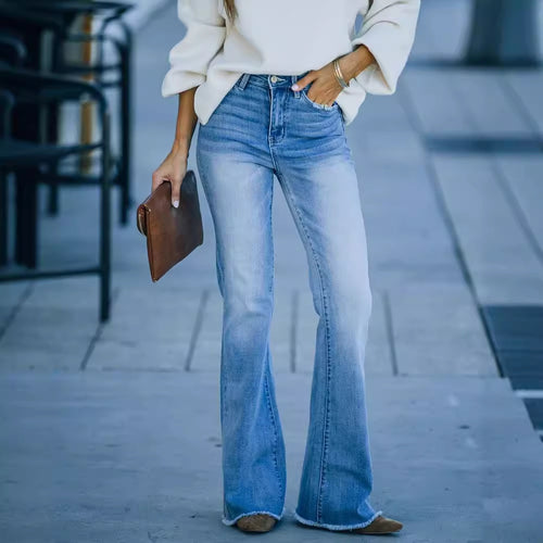 Damen Flared Jeans mit hohem Bund und elegantem Schnitt R&B