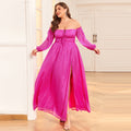 Damen Off-Shoulder Maxikleid mit hohem Schlitz und Rüschendetails R&B