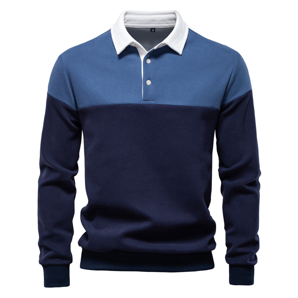 Herren nan sportlich-elegantes Langarm-Polo im Rugby-Stil mit kontrastierendem Kragen und breitem Brustpaneel R&B