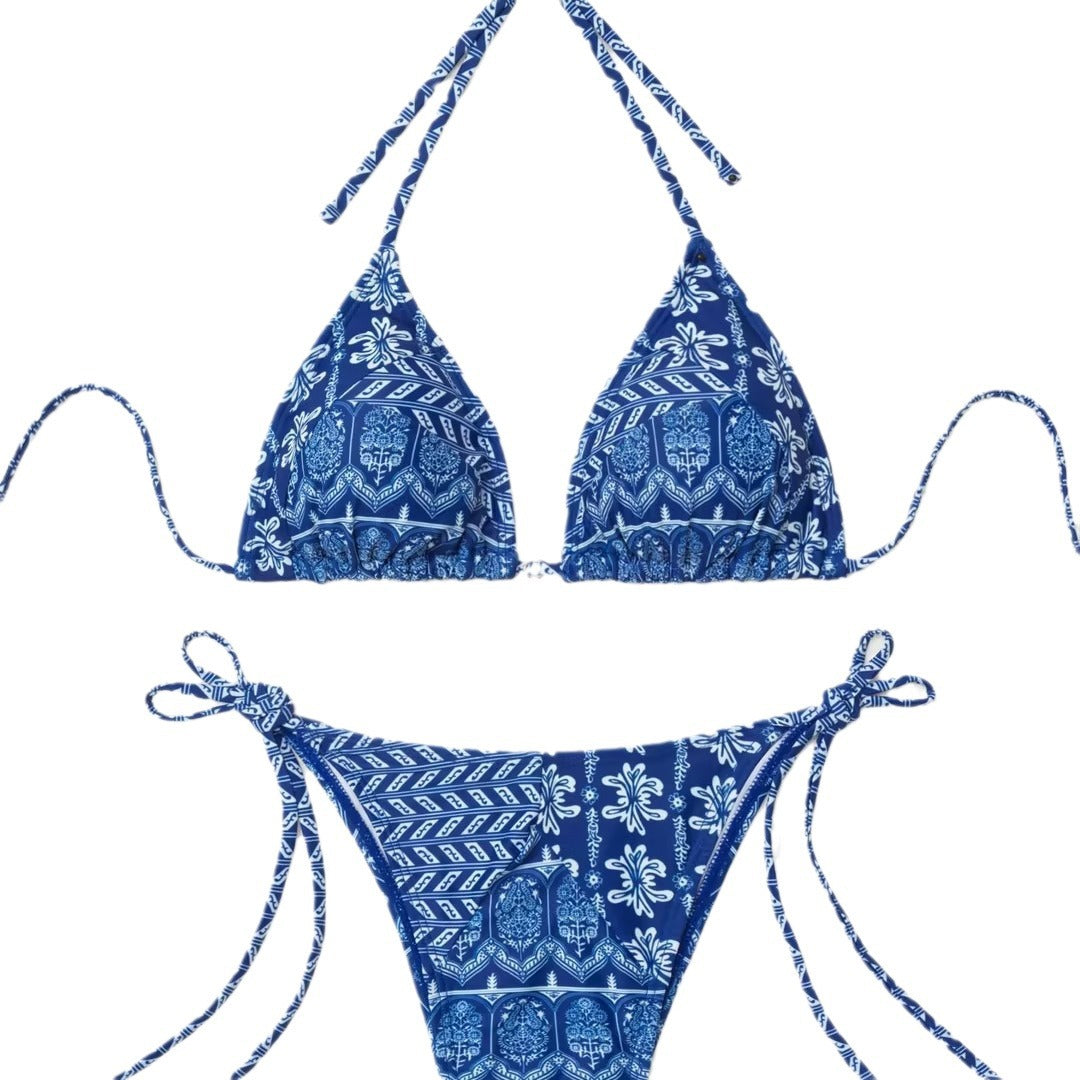 Damen Triangel-Bikini mit verspielt floralem Design und bindbaren Trägern R&B