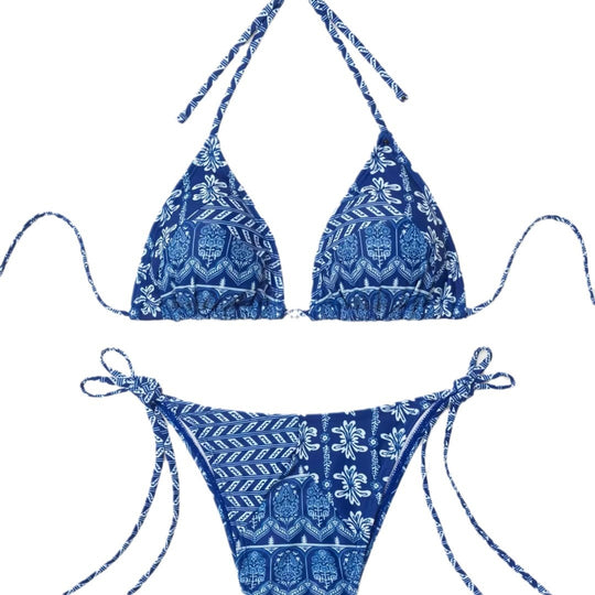 Damen Triangel-Bikini mit verspielt floralem Design und bindbaren Trägern R&B