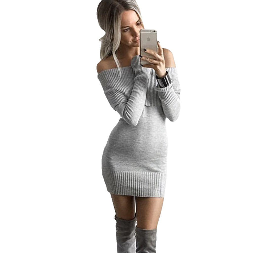 Damen Strickkleid mit Off-Shoulder-Design und dekorativem Kordelzug R&B
