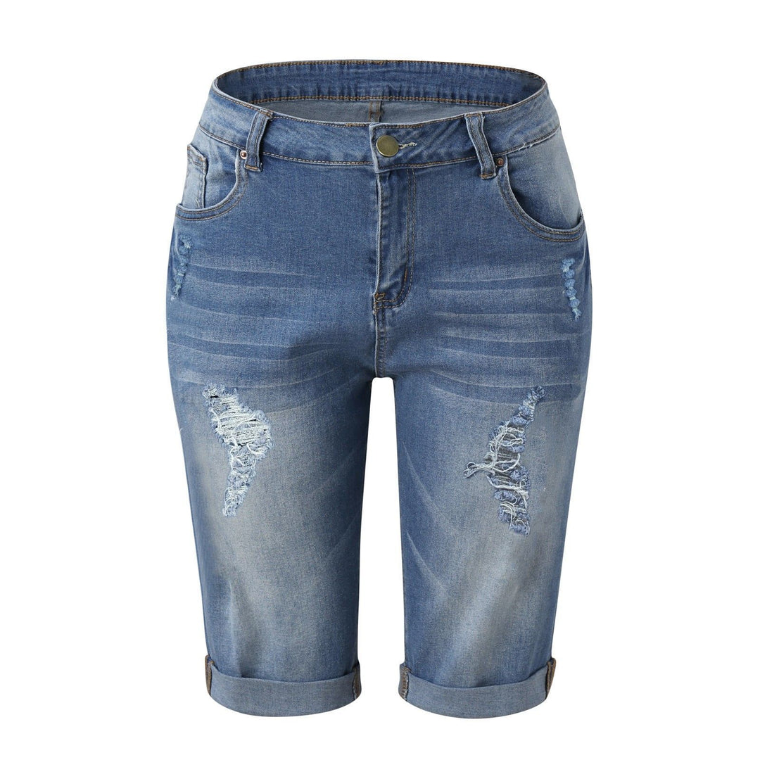 Damen Modische Destroyed Denim-Shorts mit Hohem Bund und Aufgerissenen Details R&B