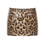Damen glamouröser Minirock mit Pailletten und R&Brnem Leopardenmuster R&B