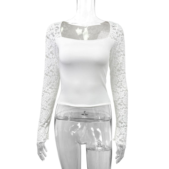Damen Elegantes Oberteil mit Spitzenärmeln R&B