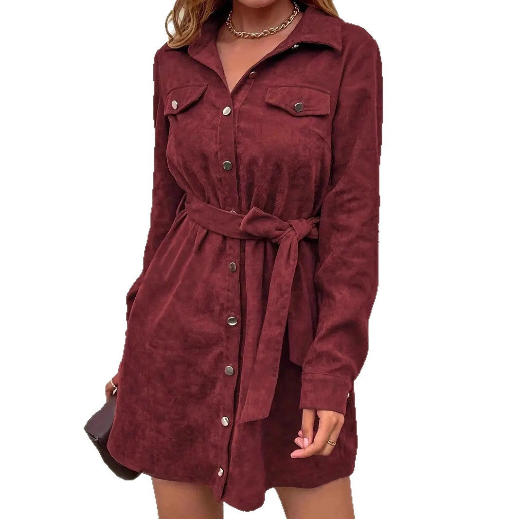 Damen Hemdblusenkleid mit Gürtel und Taschen R&B