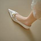 Damen elegante Ballerinas mit floralem Dekor und feinem Satin R&B