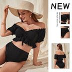 Damen Hochtaillierter Bikini mit lässigem Puffärmel-Oberteil