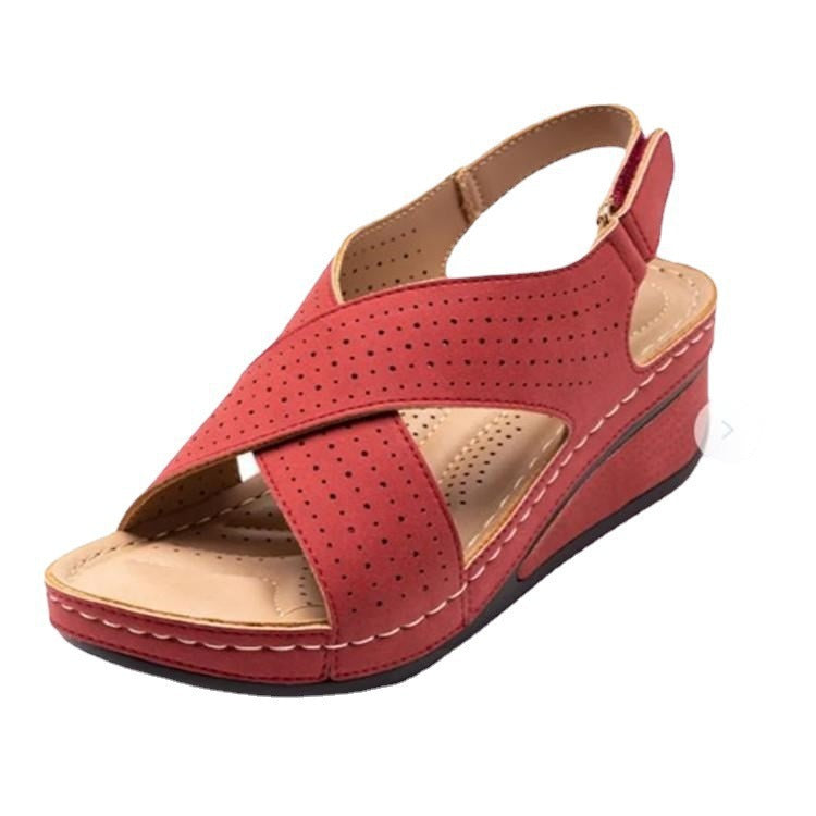 Damen komfortable Wedge-Sandaletten mit atmungsaktiven Riemen und flexiblem Fußbett R&B