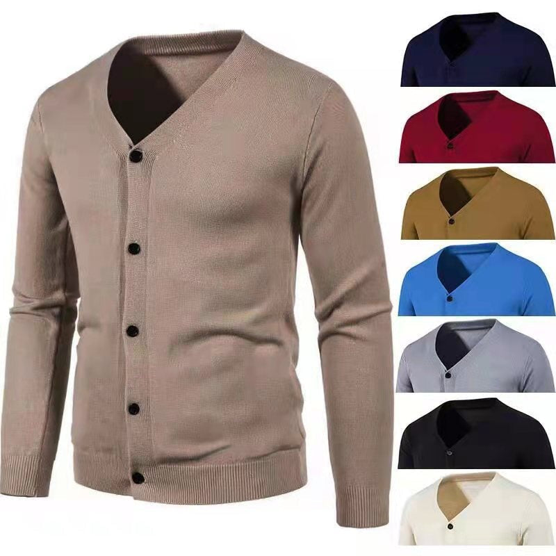 Herren stilvolle Strickjacke mit tiefem V-Ausschnitt und Knopfleiste R&B