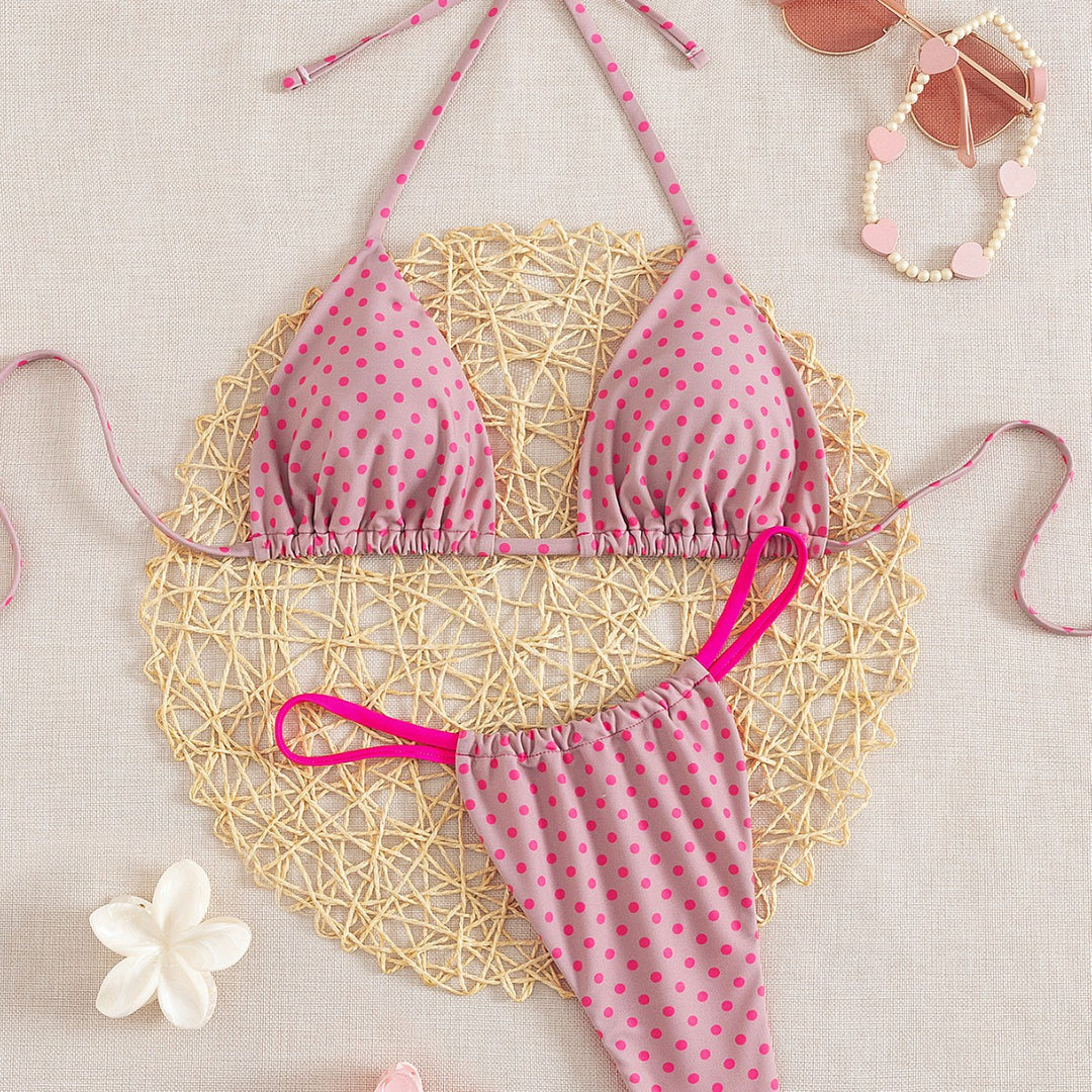 Damen Triangel-Bikini mit verspielt gepunktetem Design und verstellbaren Trägern R&B