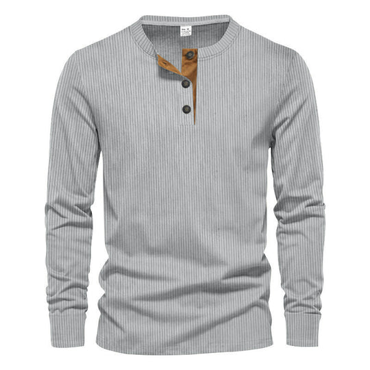 Herren Langarmshirt mit strukturierter Rippenoptik und modischem Knopfleisten-Detail R&B