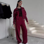 Damen nan zweiteiliges Sport-Loungewear-Set mit Stehkragen und Kontrastpaspel R&B