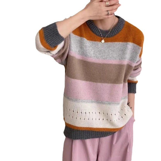 Damen Grob gestrickter Pullover mit lässigen Streifen R&B