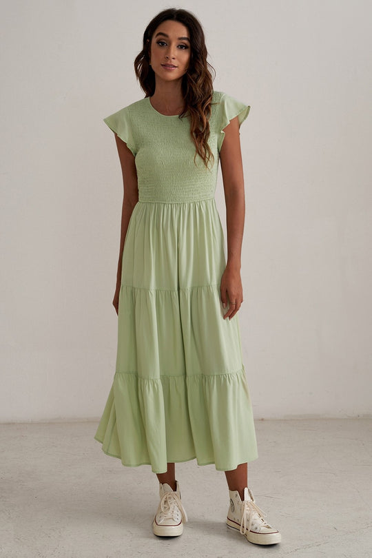Damen Maxikleid mit voluminösen Rüschen und elastischem Rücken R&B