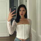Damen Cropped Oberteil mit transparenten Ärmeln und strukturiertem Schnitt R&B
