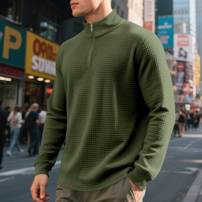 Herren nan City-Thermo-Pullover mit kurzem Reißverschluss Stehkragen und feiner Quadratstruktur R&B