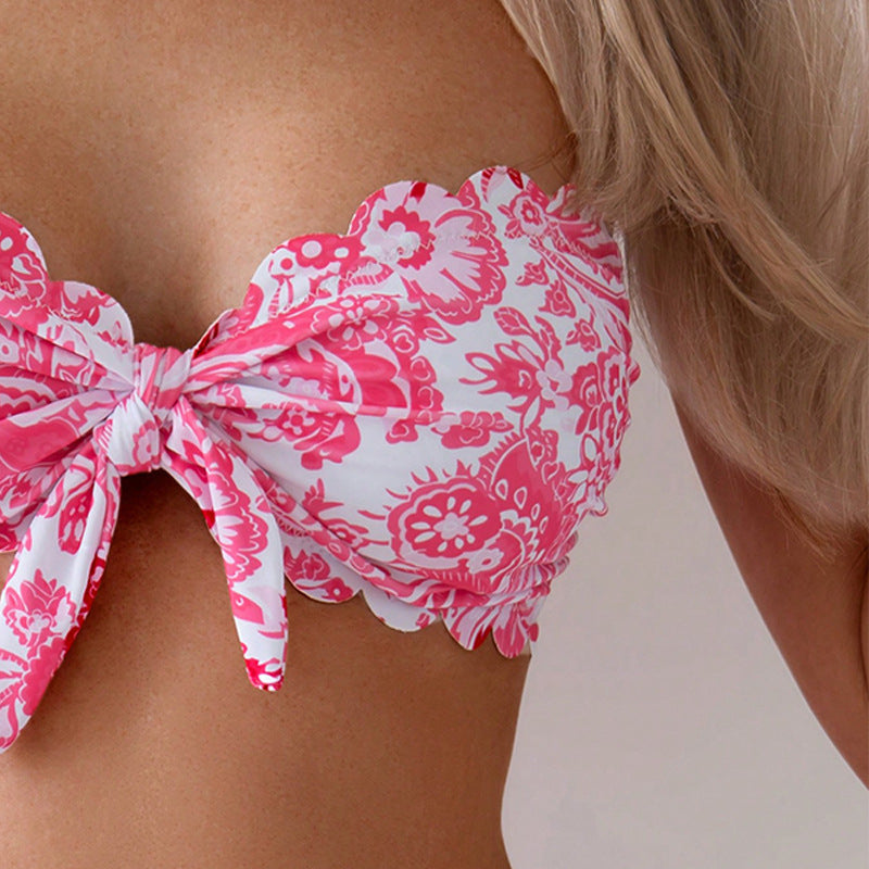 Damen Bandeau-Bikini mit raffinierten Blumenakzenten R&B