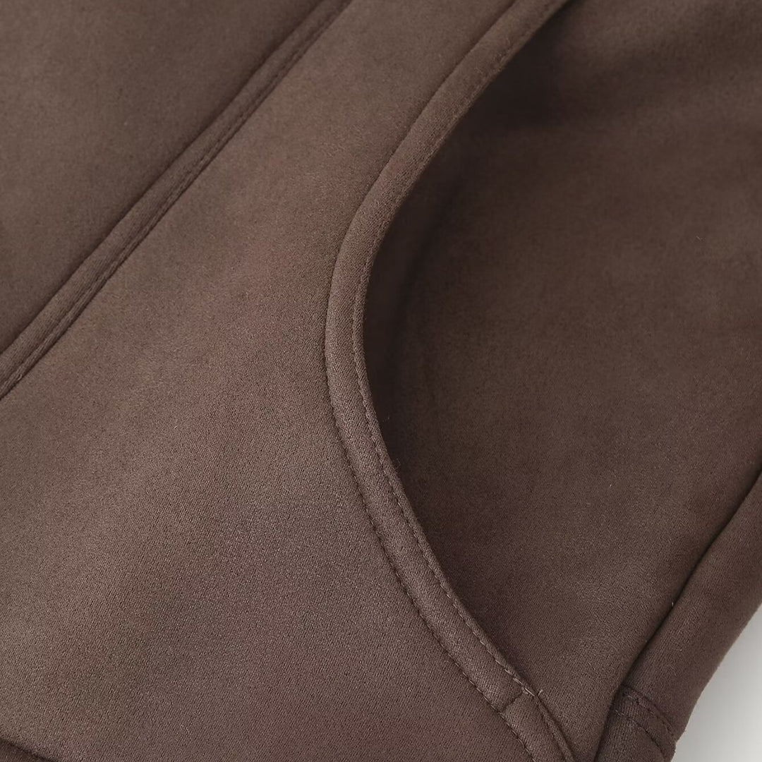 Damen modische Kunstpelzjacke mit umschlagbarem Kragen R&B