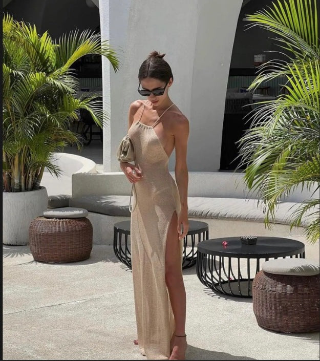 Damen Elegantes Maxikleid mit schickem Schlitz und feinem Stoff R&B
